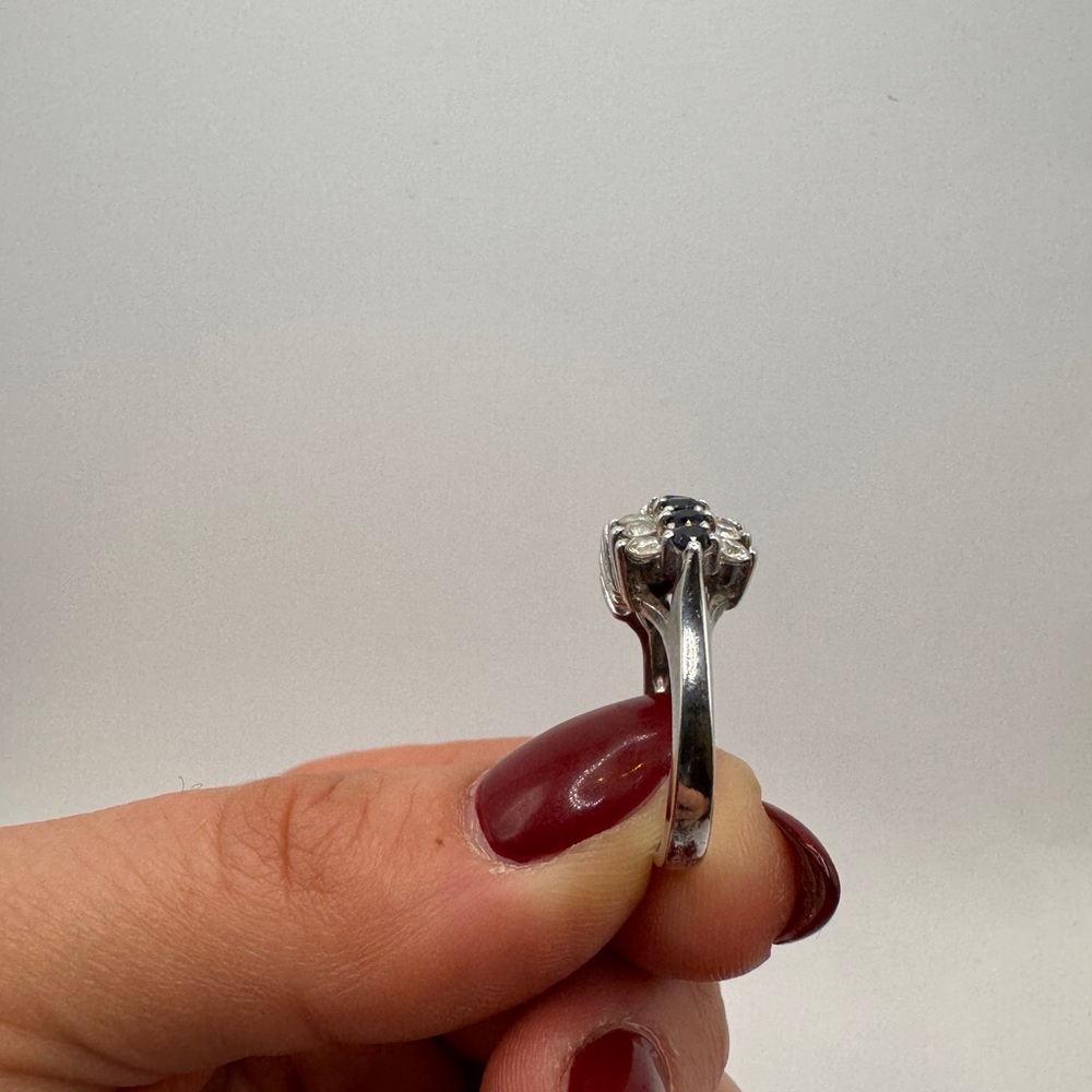 Sterling Silver Sapphire & CZ Statement Ring – Size 7 - Picture 9 of 11